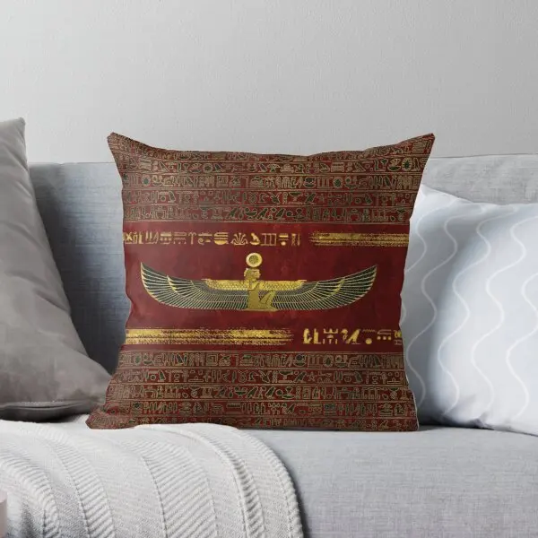 

Golden Egyptian God Ornament on red leat Throw Pillow Cover Print Pillow Case Cover Wedding Bed Decor Pillows NOT Included
