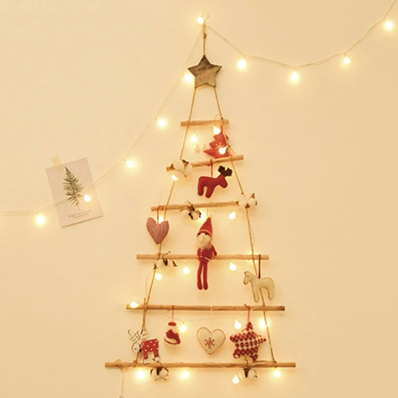 

Wooden Christmas Tree Ornament Wall Mounted Xmas Tree with Branch Ladder for Home Living Room Background Decor