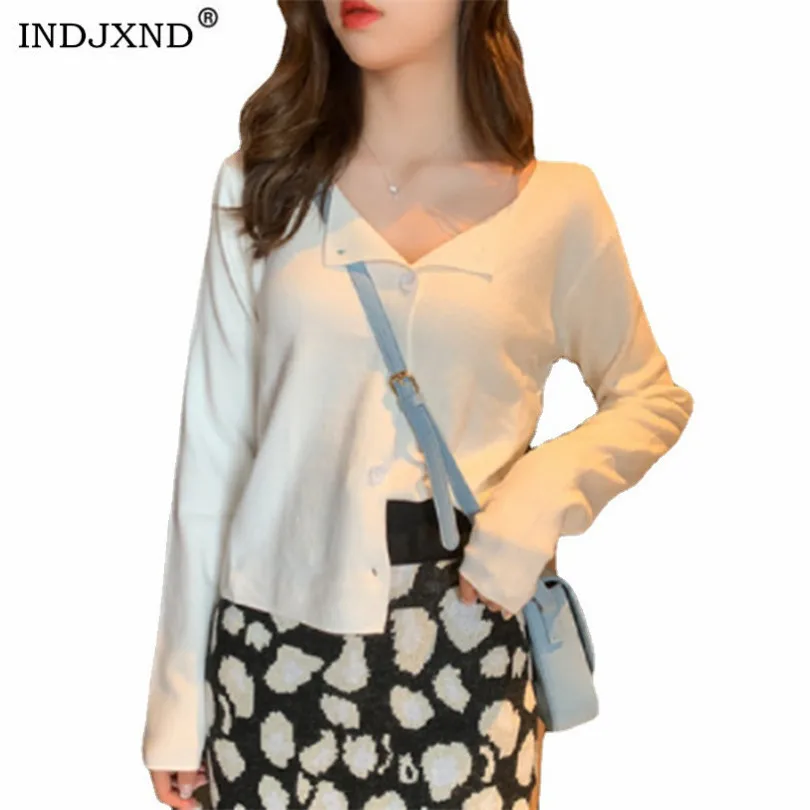 

INDJXND Casual Knitted Cardigan Women Autumn Yellow Long Sleeve Female Button V Neck Sweet Solid Female Top One Size Clothes
