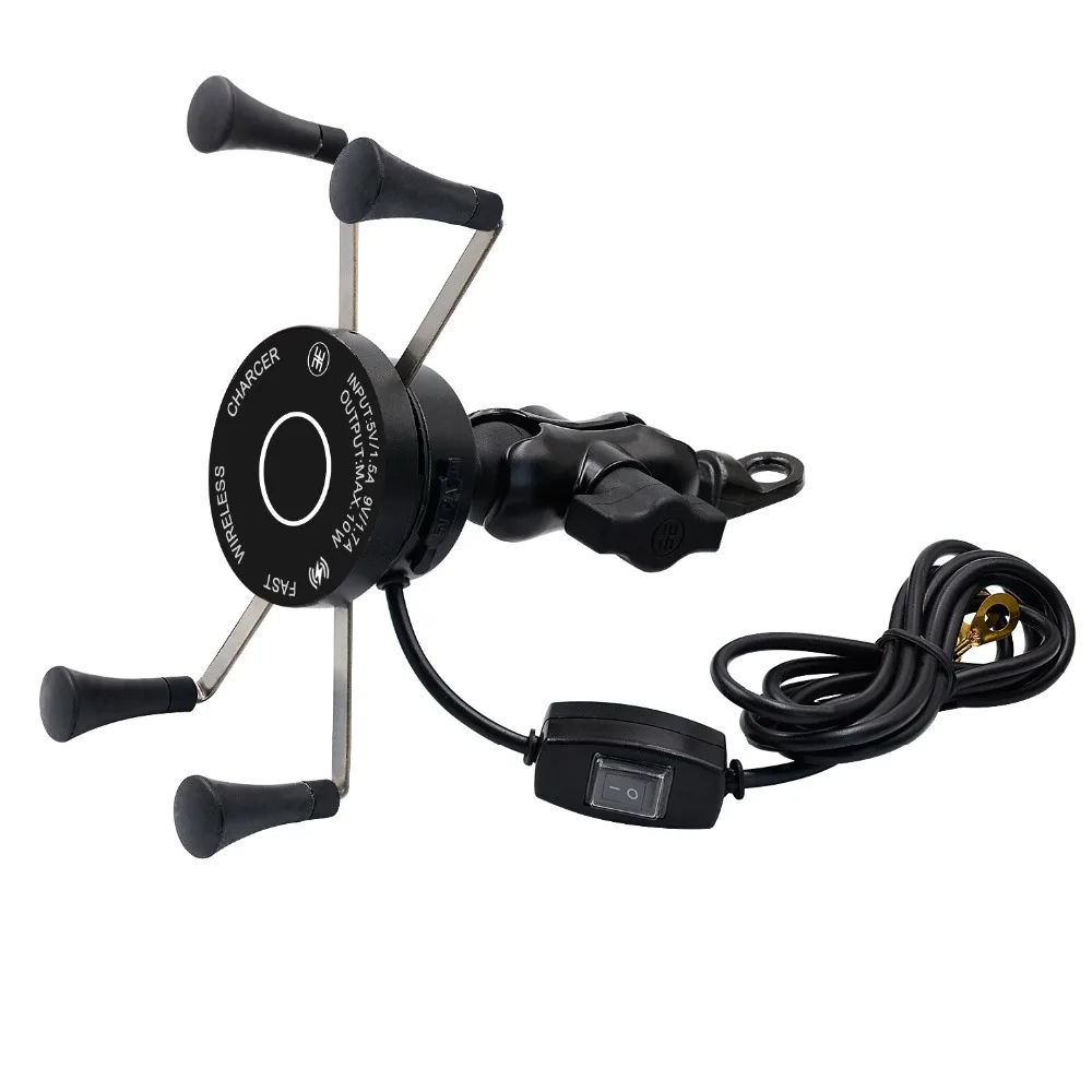 Motorcycle Charger Phone Holder With USB Wireless Wired 2in1 ABS Phone Holder for Motorbike Holder Handlebar Rearview Mount 2in1