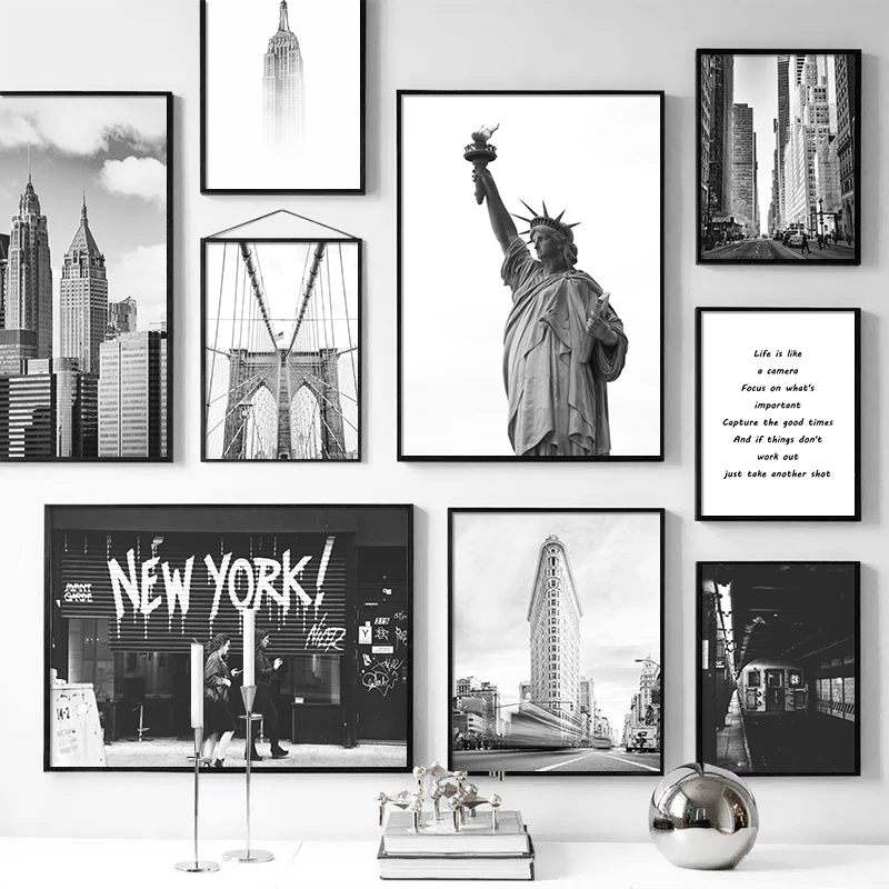 

New York City Canvas Painting Statue of Liberty Poster and Print Black White Modern Wall Art Pictures for Living Room Home Decor