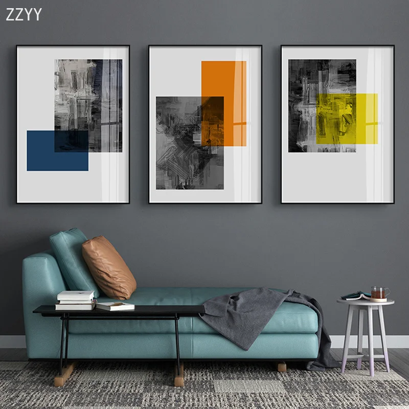 

Nordic Abstract Geometric Blue Orange Texture Canvas Painting Modern Minimalist Posters and Print Wall Picture Living Room Decor