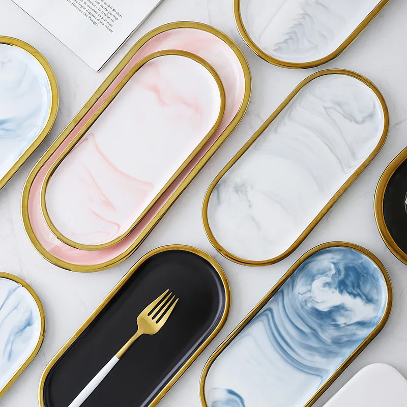 Скандинавские мраморные керамические овальные тарелки Западная Тарелка