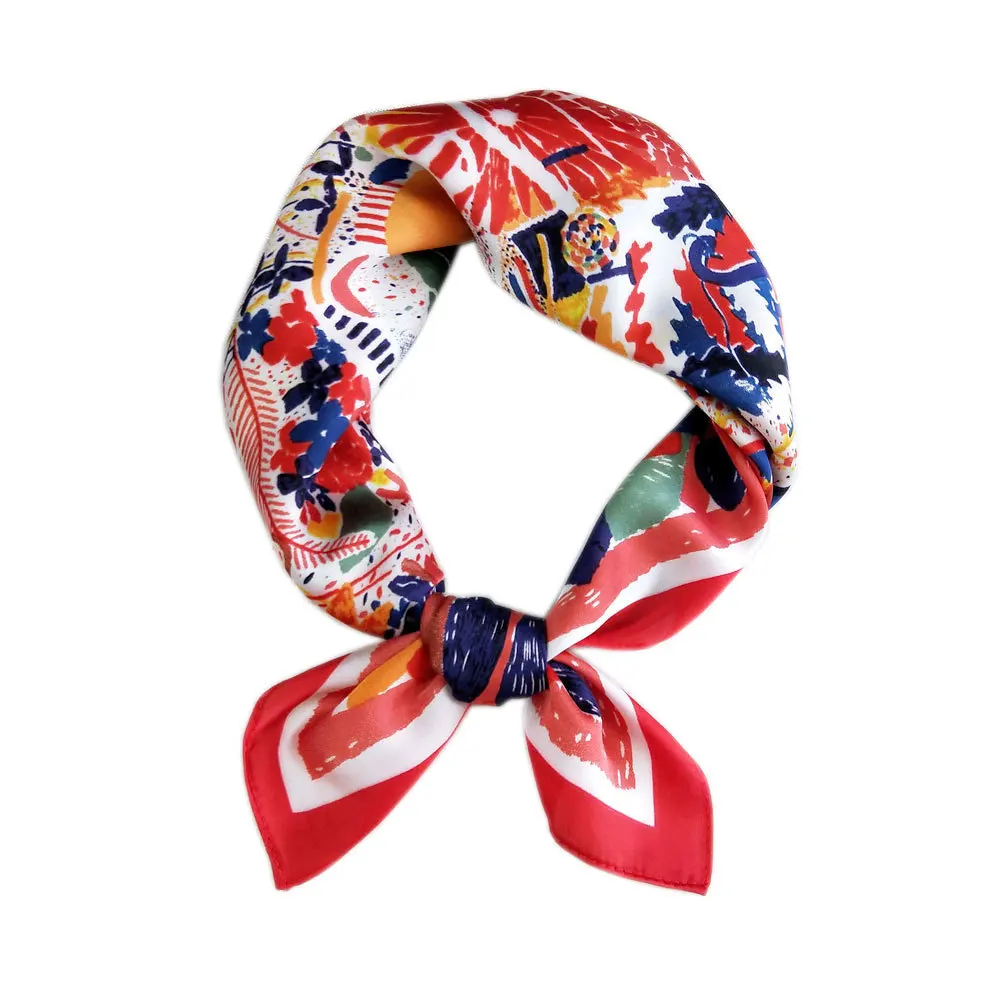

53CM Imitated silk square scarfs for women Retro printed small hair scarves for ladies neckerchief satin kerchief for ladies
