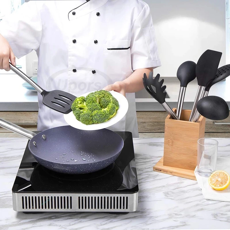 

UPORS 6Pcs Cooking Tools Set Stainless Steel Handle Silicone Spoon Kitchen Utensil Set Spatula Nonstick Set Gadget BPA Free