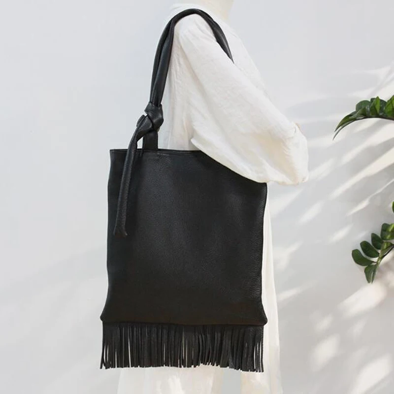 Сумка на плечо женская из натуральной воловьей кожи с кисточками | Багаж и сумки