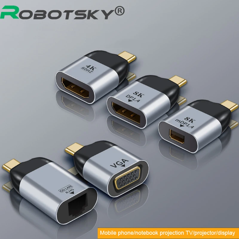 Адаптер 4k Type C с на HDMI видеоконвертер VGA / DP RJ45 Mini 60 Гц для Macbook Huawei Mate USB C|Кабели VGA| |