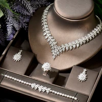 hibride geometric sparkling fancy white cubic zirconia necklace earrings set for women dubai white color bridal jewelry n 1837