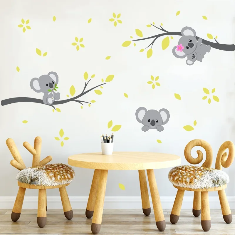 

Cartoon Koala Branch Wall Stickers for Kids Room Decoration Animal Wall Decals Baby Room PVC Self-adhesive Mural