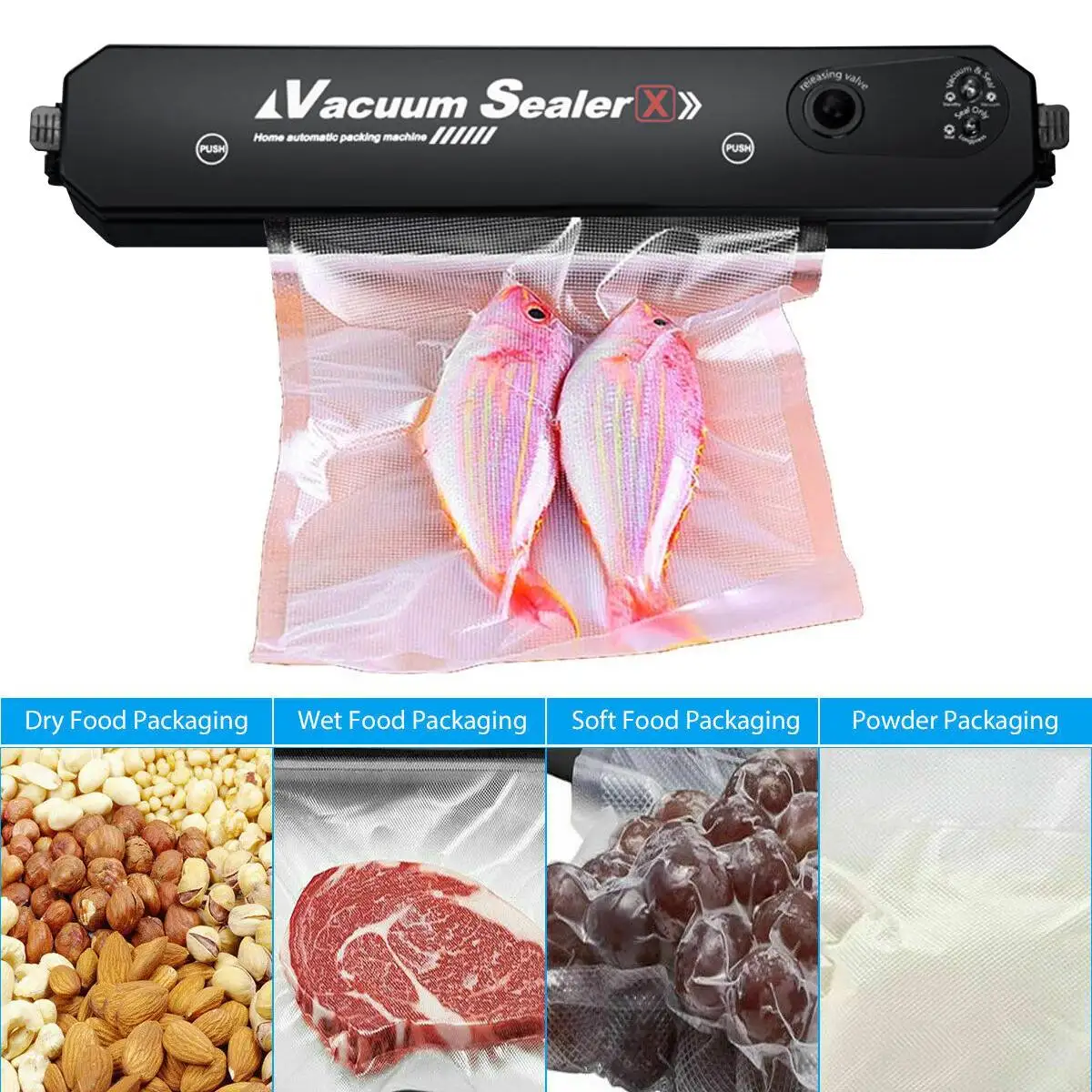 

Food Vacuum Sealer Automatic Commercial Household Saver Storage Kitchen Machine Packaging Preservation Machine Include 20Pcs Bag