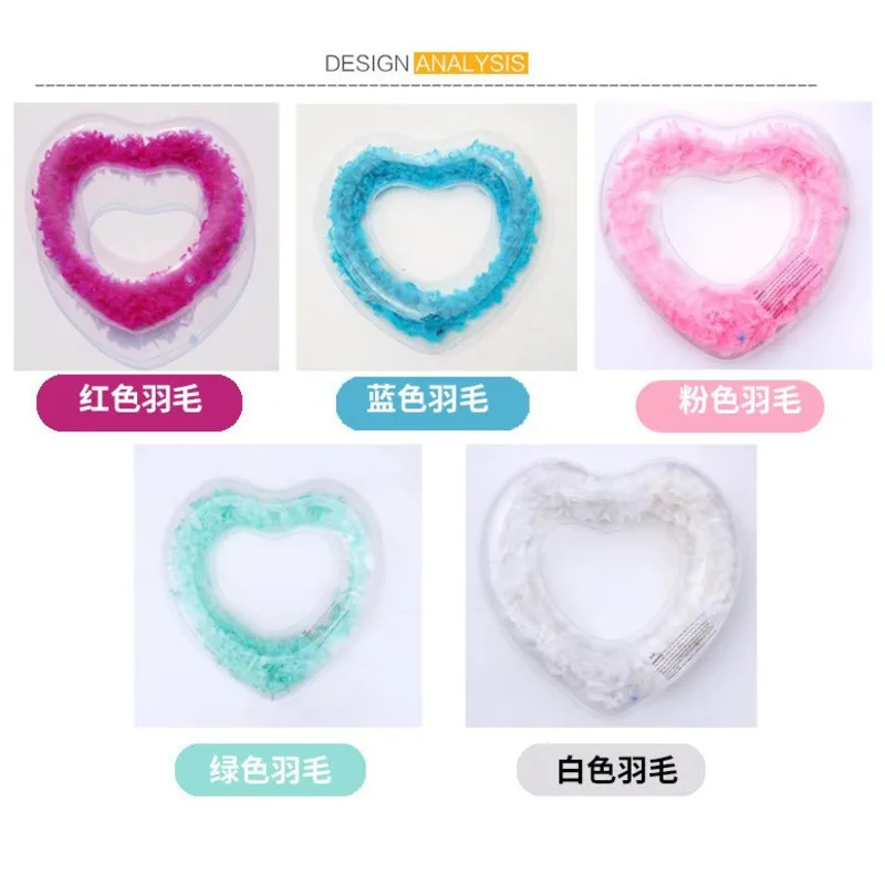 

2020 Summer Beach Swim Circle Float Water Pool Party Inflatable Swimming Ring Baby Float Transparency Heart-shape Feather Rings