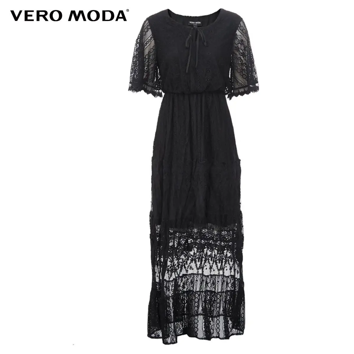 

Vero Moda Women Beach Style Crochet Lace Lace-up Neck High Waist Long Summer Dress | 32016Z502