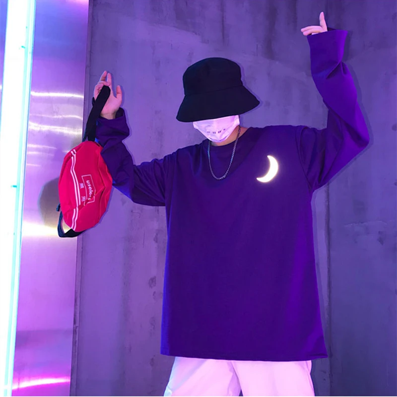 Purple Мужская толстовка Для женщин Весна 3 м светоотражающие с длинным рукавом, домашняя Модные принты Ретро Топы подходящая друг к другу одежда на День святого Валентина свободные Vestidos - Цвет: Purple