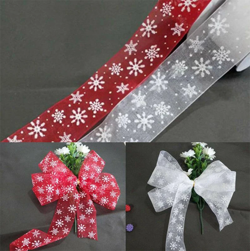 25 ярдов 1 ролик Рождественская Снежинка тканевая лента подарочная упаковка