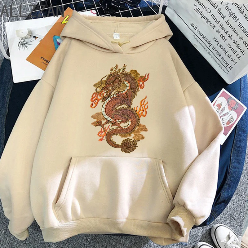 

Chinese Gold Gragon Print Vintage Hoodies Men's Aesthetic Harajuku Hooded Sweatshirt Pocket Oversized Hoodies Loose Streetwear