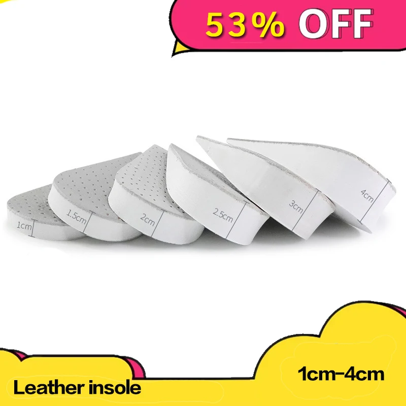 Half Height Increase Elevator Shoes Insoles for Men up 15 to 40 mm Pigskin Insole Inserts foot care pads  Leather material