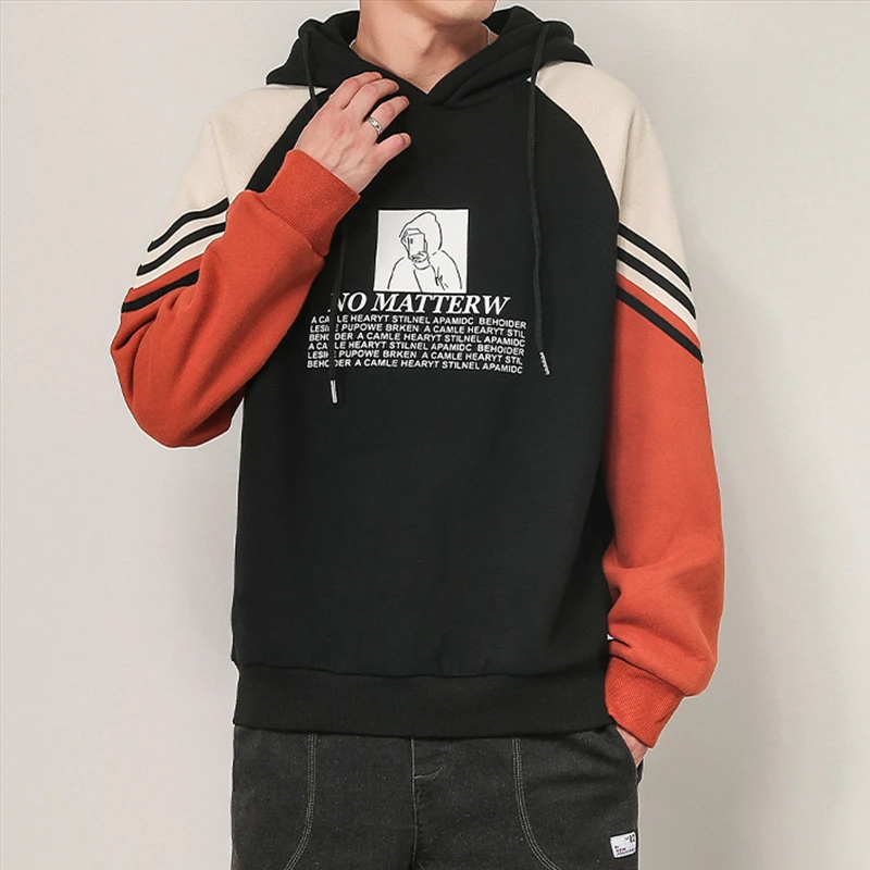 

2021 Brand Men Hoodie New Spring Harajuku Tops Long Sleeve Streetwear Plus Size Clothes Korean Hooded Patchwork Fashion Clothing