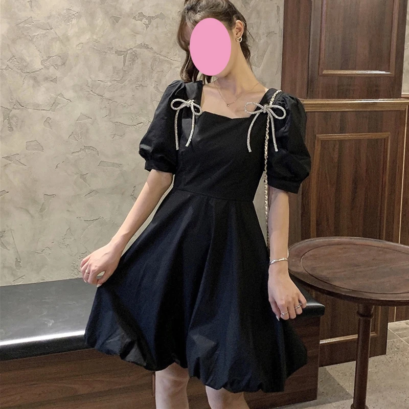

Summer Dress Woman 2021 New Lantern Sleeve Fashion Soft Sisters White Black Girls Mini Dress MAGOGO