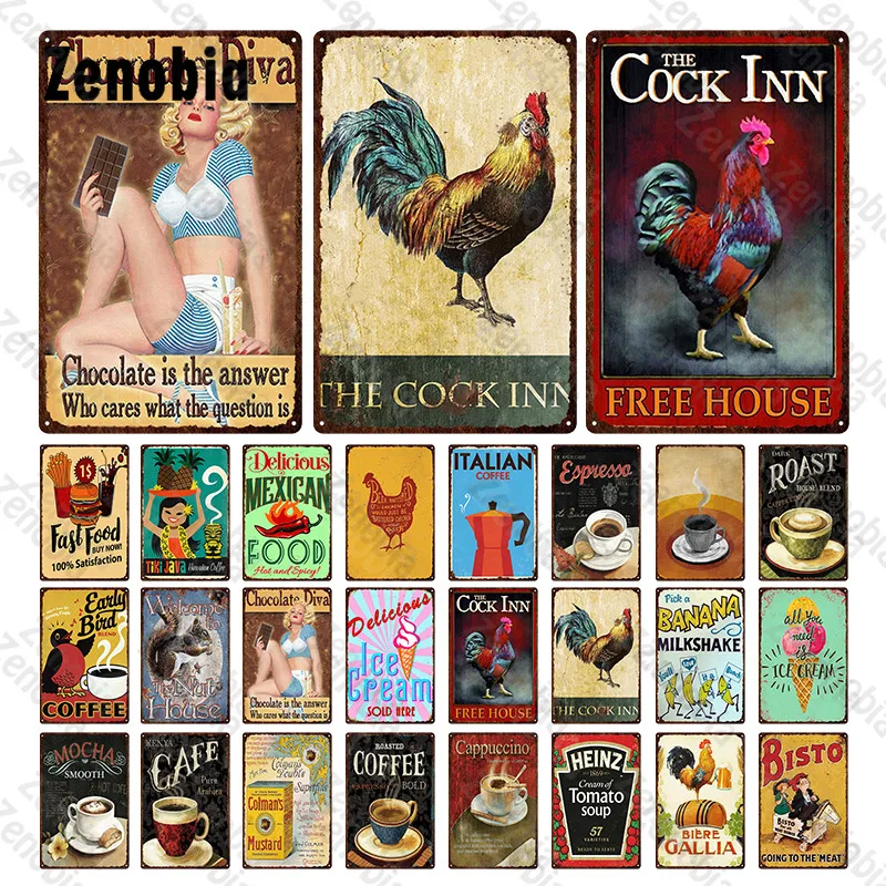 

Coffee Metal Sign Metal Plate Cock Tin Sign Decor Restaurant Cafe Kitchen Wall Stickers Decoration Retro Coffee Metal Poster