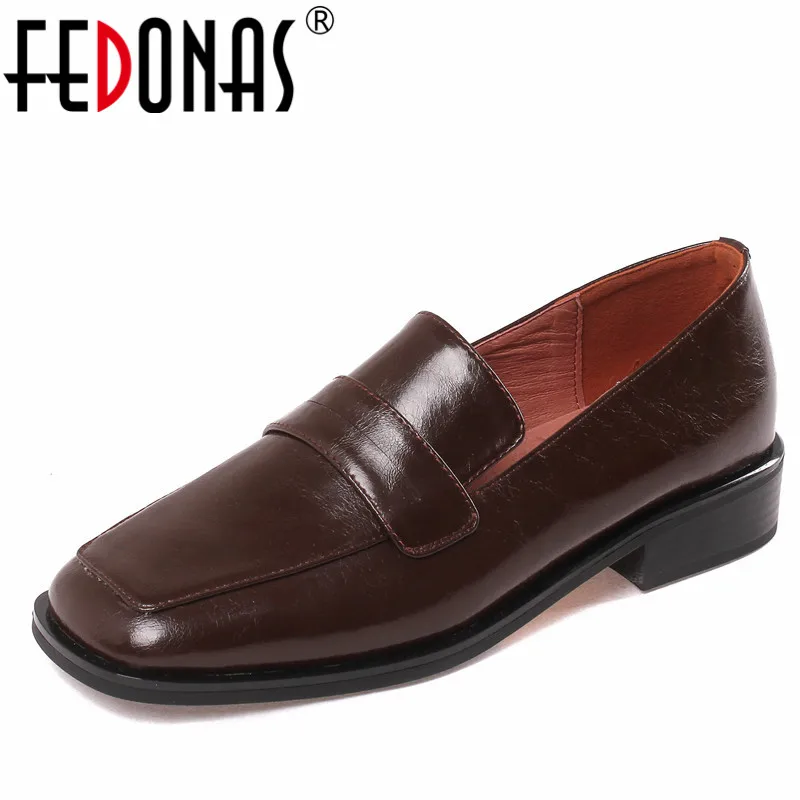

FEDONAS 2022 Spring Summer Women Pumps Working Casual Basic Classic Retro Concise Low Heels Splicing Genuine Leather Shoes Woman