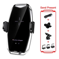 car wireless charger holder led auto clamping fast charging station for iphone xiaomi mobile phone vent hole fixing clip stand