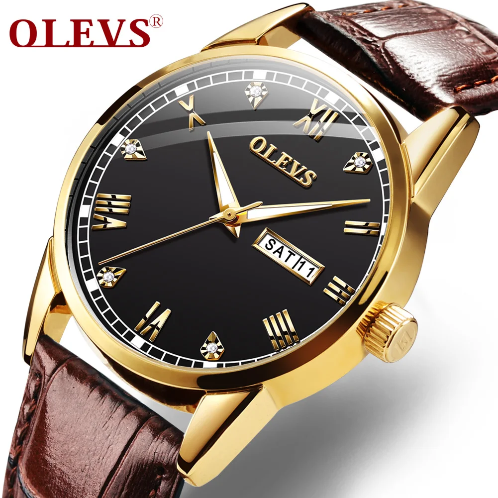 

Dress Mens Leather Strap Watch Fashion Casual Diamond Design Analog Watch Dial with Date Weekday Wristwatches for Men Dress Male