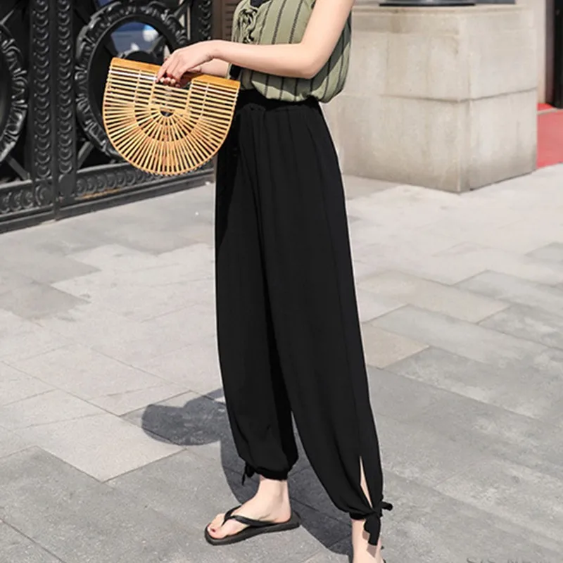 

High Waist Woman Pants Summer Loose Girls Casual Plus Size Elastic Waist Female Lady Fashion Trousers Korean Style