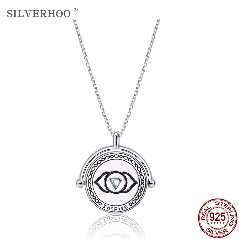 

SILVERHOO 925 Sterling Silver Pendant Necklace For Lovers The Chakras Round Austria Crystal Necklace Anniversary Jewelry New