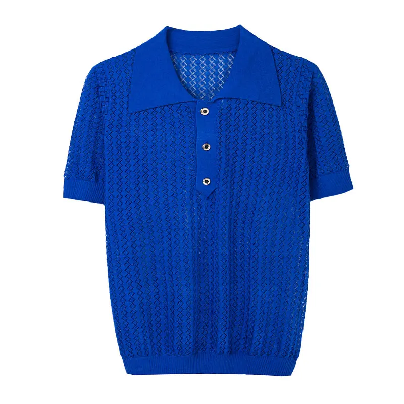 

YISU Summer New Women Ice silk Knitted Sweater Hollow out Loose Solid color Jumper Female Pullover V-Neck Short sleeve Sweater