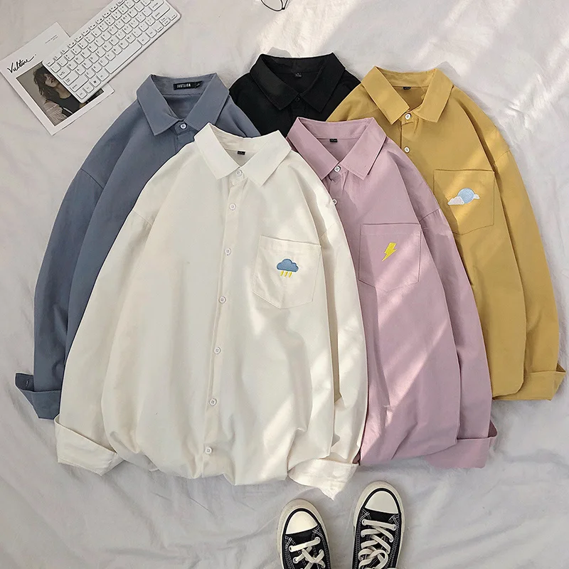 

Женская рубашка с вышивкой и длинным рукавом, Новинка весна-осень 2021, стильная свободная стильная рубашка в стиле Харадзюку