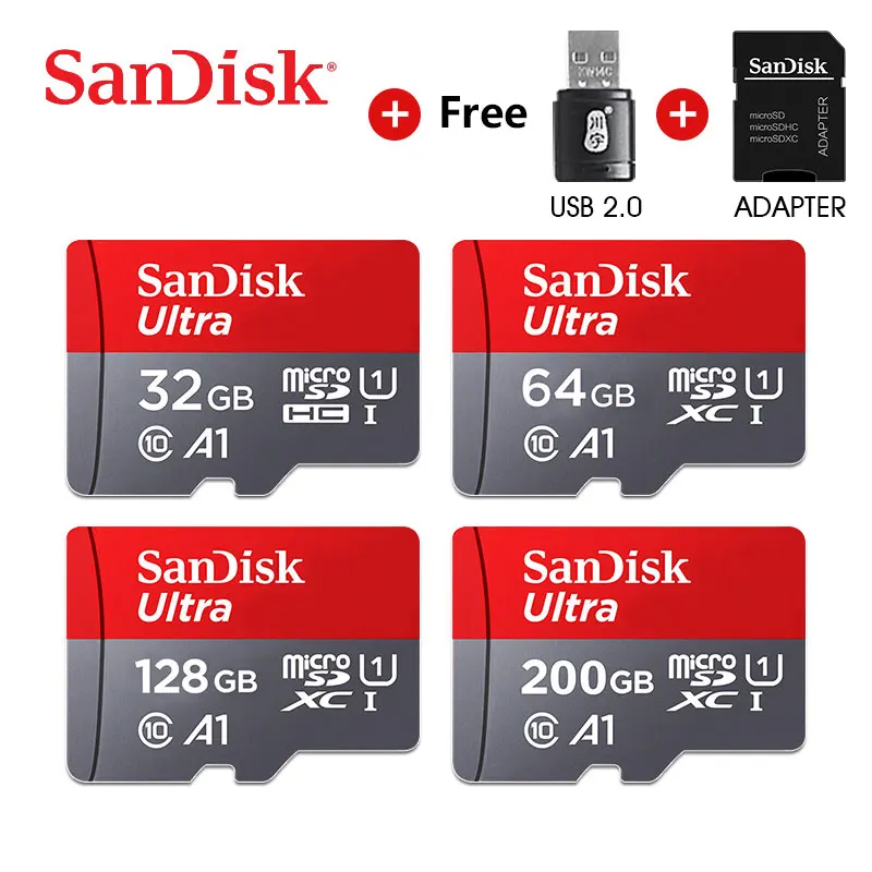 Карта памяти Micro Sd Sandisk карта Class10 TF card 16 ГБ 32 64 128 80 МБ/с. для смартфона и настольного