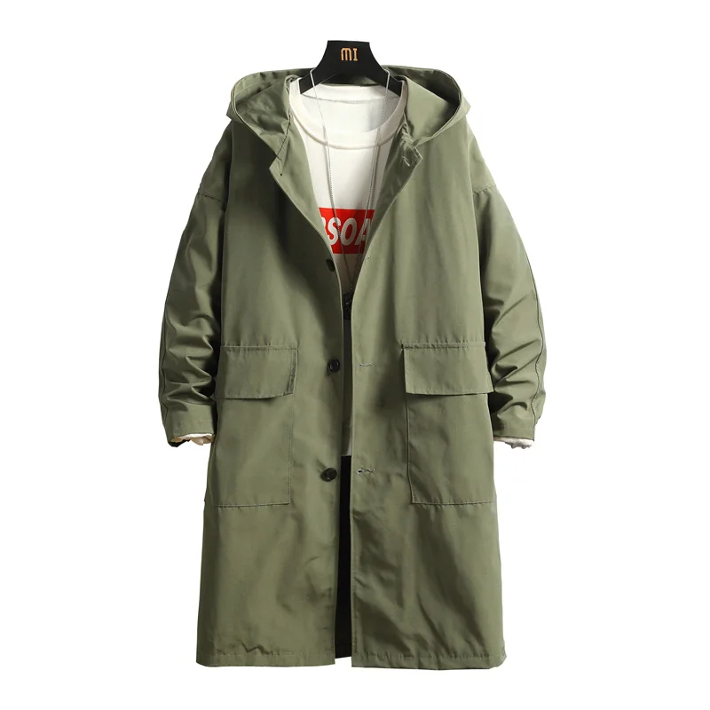 

Spring Autumn Casual Long Jacket Men Plus size M-5XL Windproof Jackets Hooded Solid Elastic Windbreaker