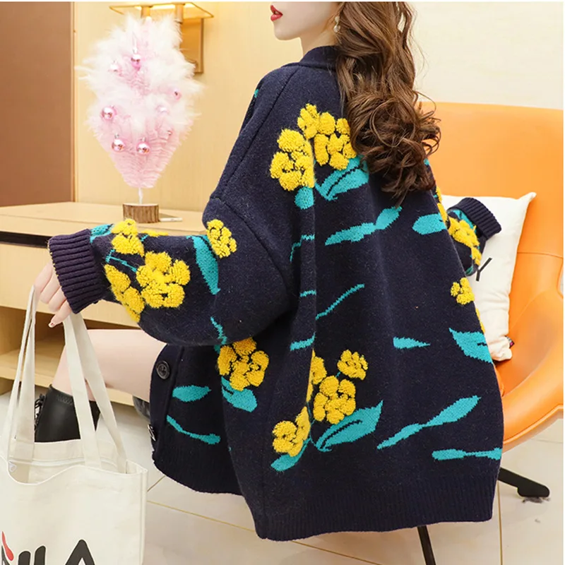 

Женский однобортный Кардиган с V-образным вырезом, с цветочным принтом