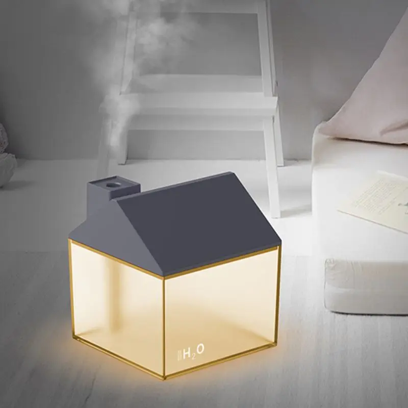 

250ML Little House Pattern Air humidifier Ultrasonic Mist Maker Aroma Essential Oil Sprayer with USB Night Light Mini Fan T84C
