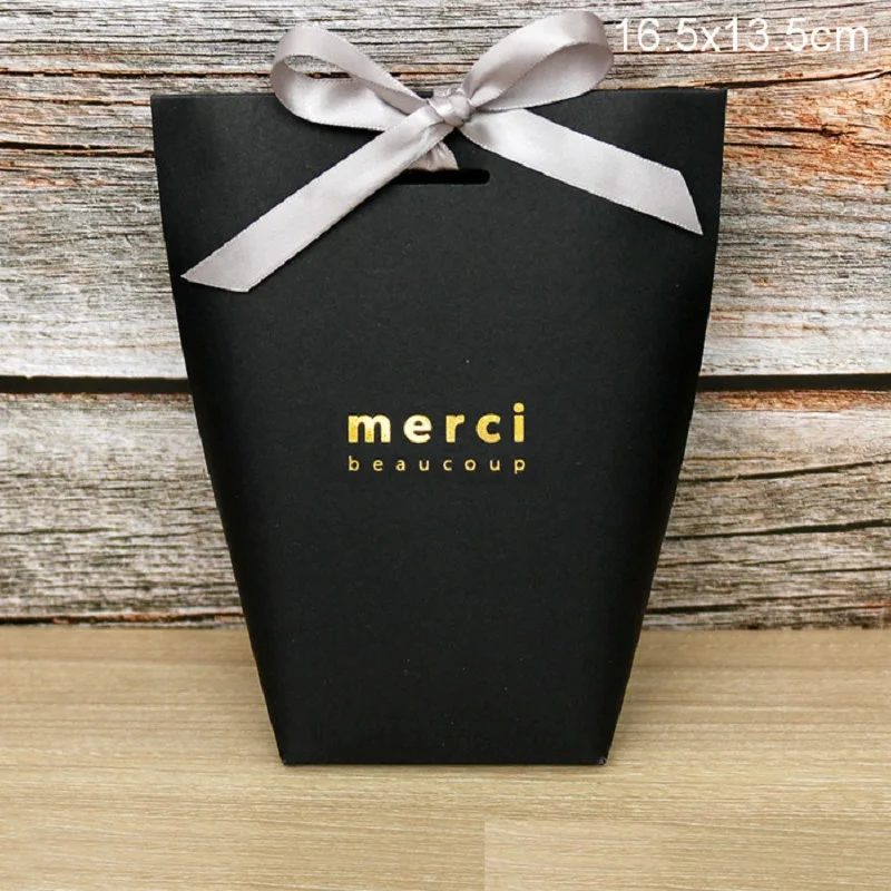 

5pcs merci thank you print kraft paper boxes baking cookie candy gift bags with ribbon DIY craft wedding festival party supplies