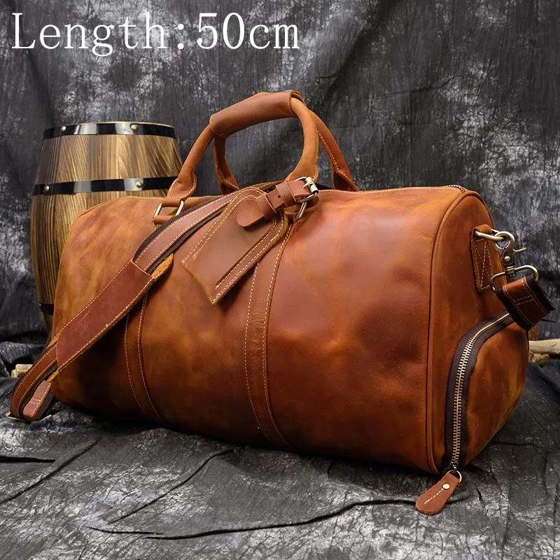 brown6 53CM Мужская винтажная дорожная сумка Crazy horse из кожи 18 дюймов, коричневая Дорожная сумка из натуральной кожи, прочная сумка для путешествий из коровьей кожи - Цвет: brown6 53CM
