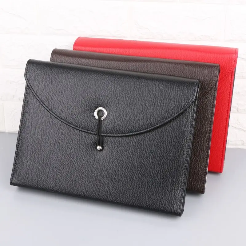 

Fashion A4 Business Bag Men Lady Leather Pouch Paper File Folders Package Messenger Bags 13 Layers X3UE
