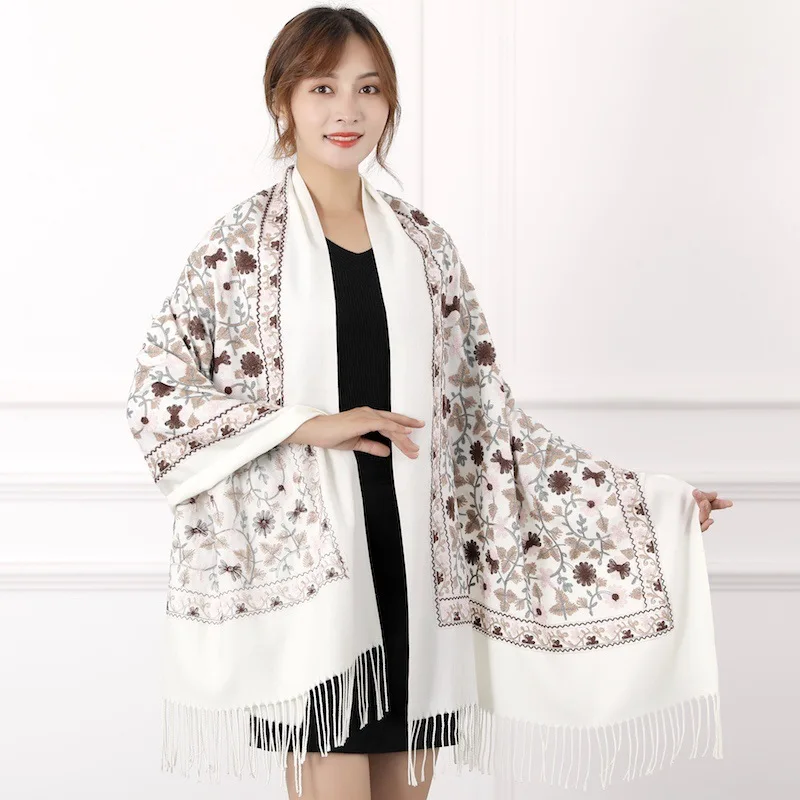 Гинкго билоба дерево с вышитыми цветами Кашемир Шарф Пряжа Применение шаль