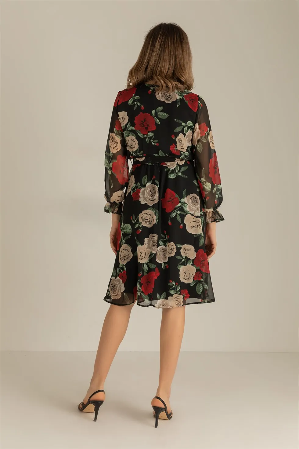 

Colorful Rose Pattern Dress-BLACK