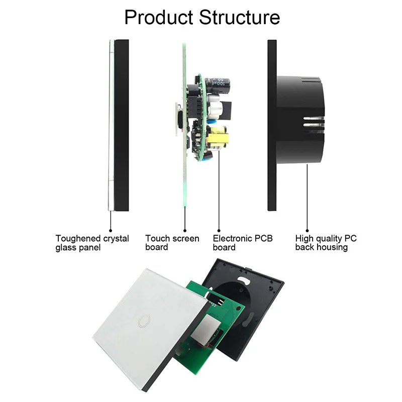 1/2/3 Gang 1 Way Touch Switch EU UK 220V Lamp Sensor Wall Crystal Glass Panel LED Light Screen | Обустройство дома
