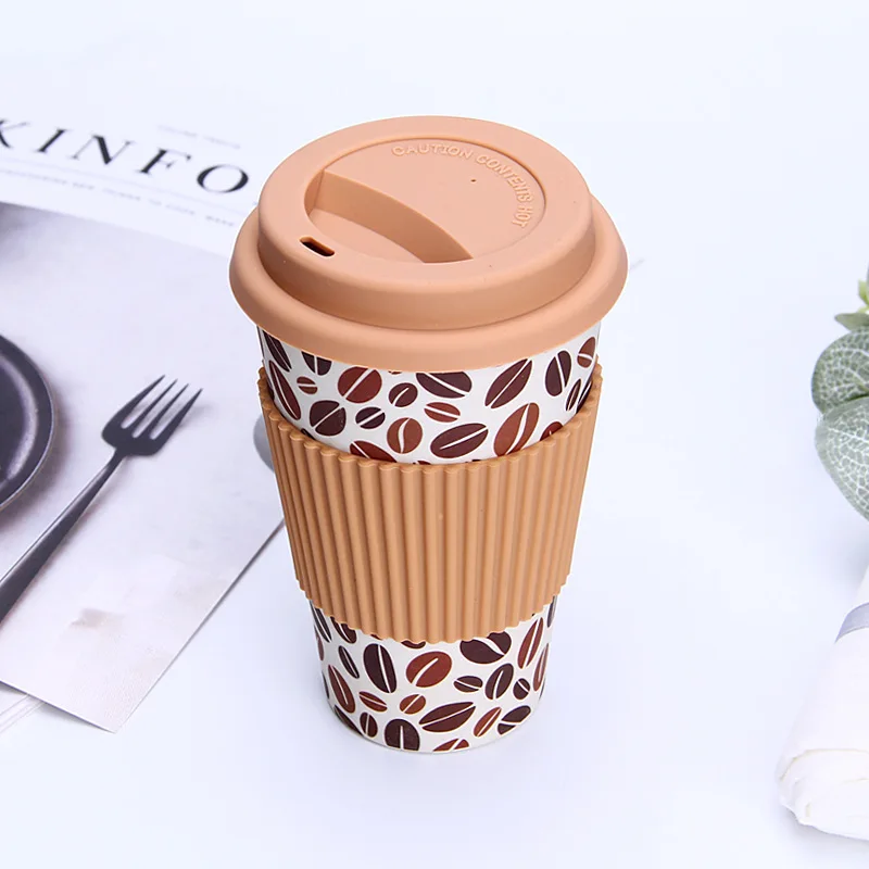 Brown Coffee Beans Новые горячие 400 мл многоразовые кофейные чашки из бамбукового волокна Экологичные туристические кофейные чашки для напитков кружка с силиконовыми крышками - Цвет: Brown Coffee Beans