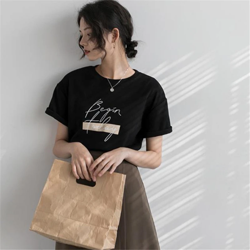 Женская футболка с коротким рукавом и круглым вырезом свободного покроя | одежда