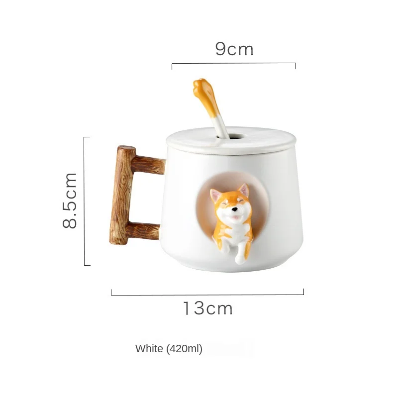

2021 Cute 3D Dog Ceramics Coffee Mug With Spoon And Lids Creative Wood Handle Drinkware Milk Tea Cups Novelty Gifts LD512