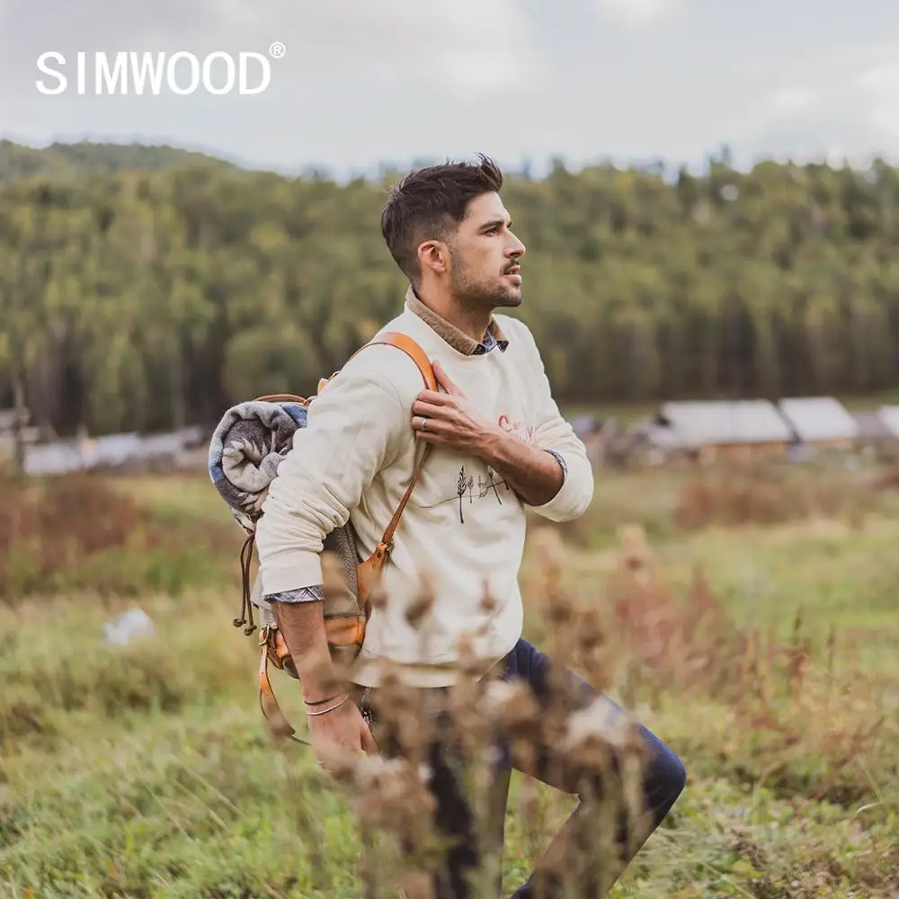 Мужская Флисовая Толстовка SIMWOOD модная теплая толстовка с надписью и круглым