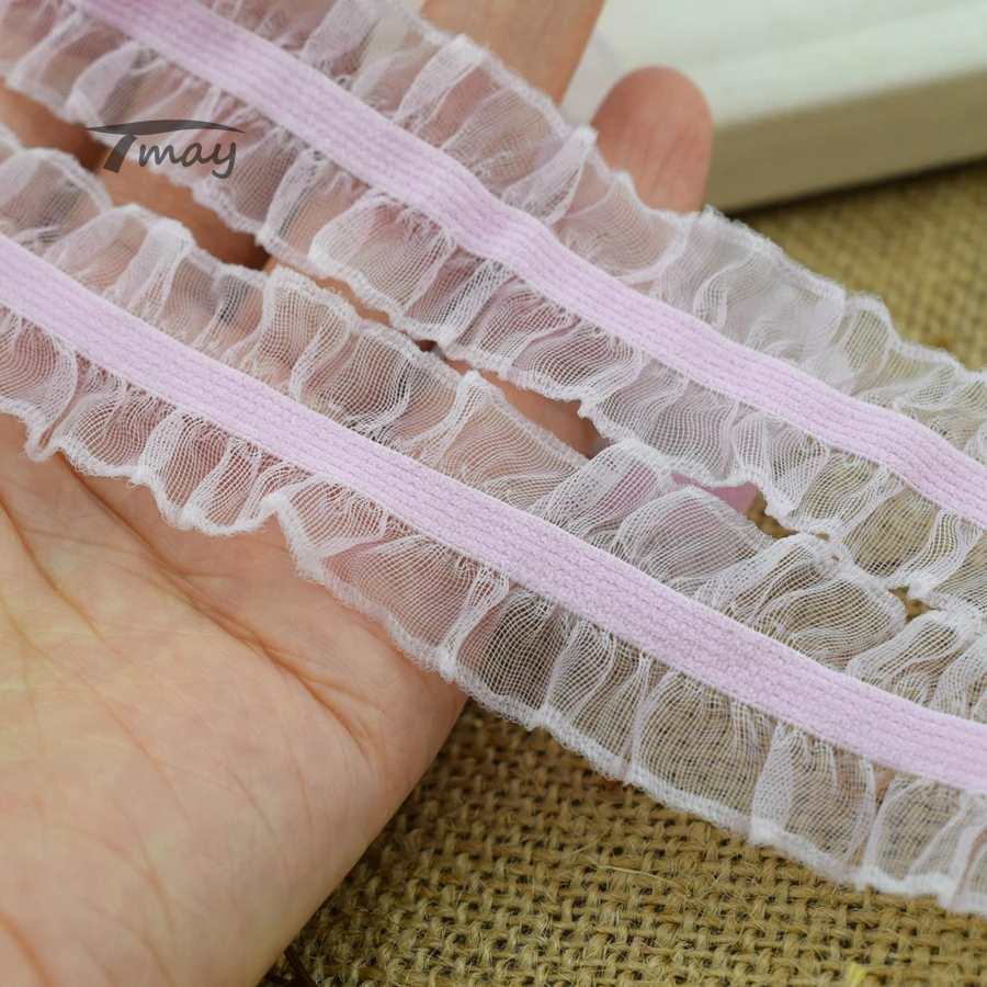 Кружевные эластичные ленты #295 из розовой органзы с оборками Ширина 25 мм (1 дюйм) 6