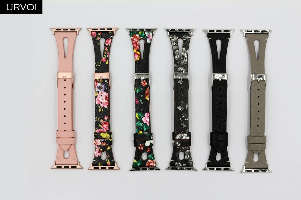 Ремешок URVOI женский кожаный для apple watch series 8 7 6 SE 5 4 3 браслет iwatch 41 45 мм с Т-образным