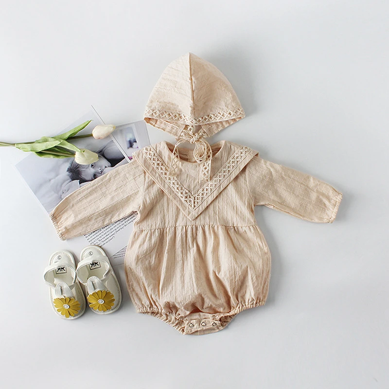 Newborn Girl Jumpsuit Clothes Cute Lace Triangle Collar Romper Infant Baby Long Sleeve Cotton Playsuits Toddler Outfits Hot Sell | Мать и