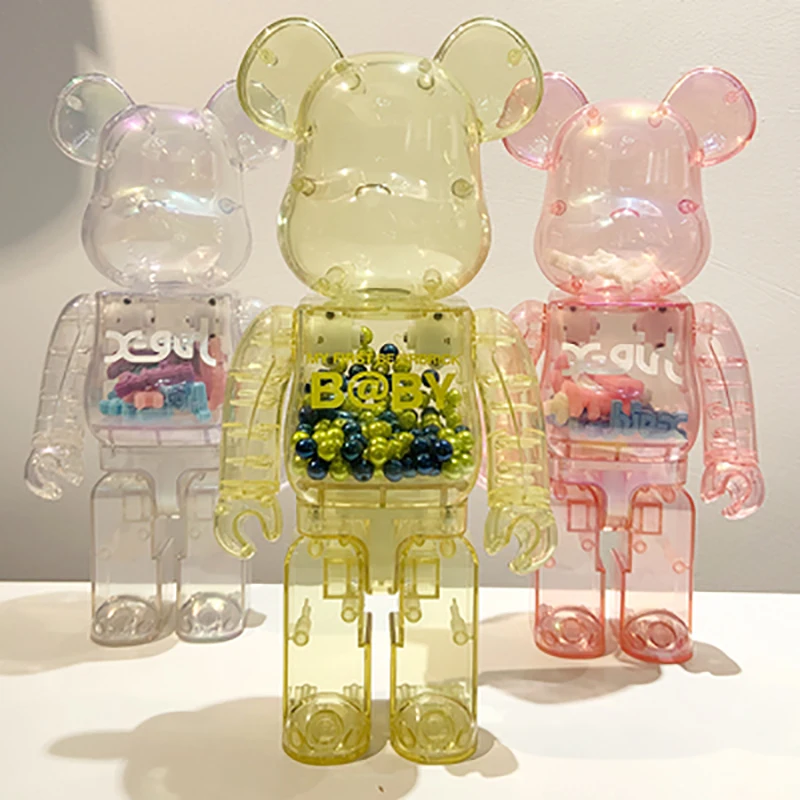 

Bearbricklys Transparent 28cm 400% Bear&bricklys Building Blocks Bear Toy Anime Action Figures Pop Kits Paint Dolls Kids Toys