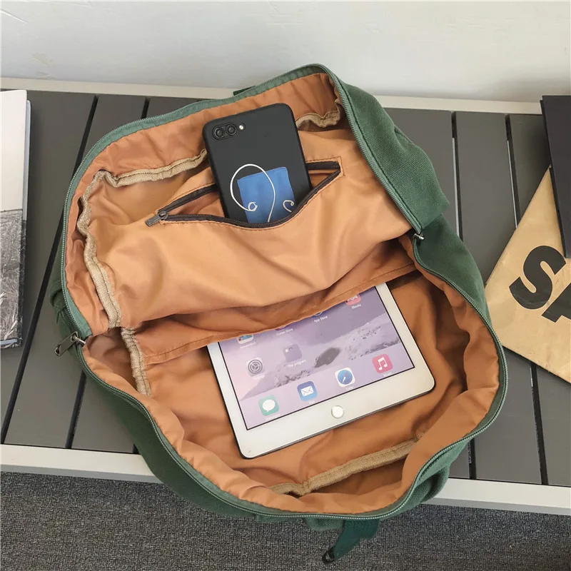 Винтажный холщовый рюкзак Женский однотонный дорожный на плечо простой стиль