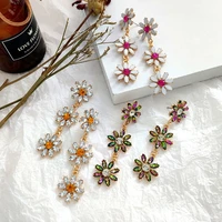 new fashion exquisite inlaid drop shaped rhinestone dangle earrings sunflower pop long earrings for women jewelry